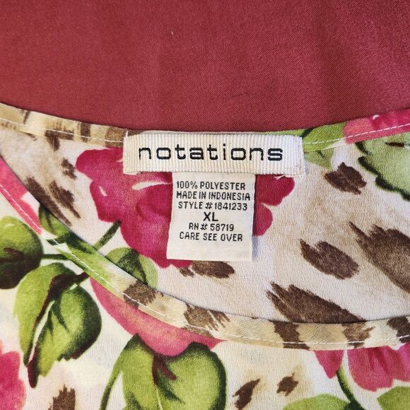 Notations Floral Leopard Print Sleeveless Tank Top Blouse XL Brown Pink - Picture 4 of 8
